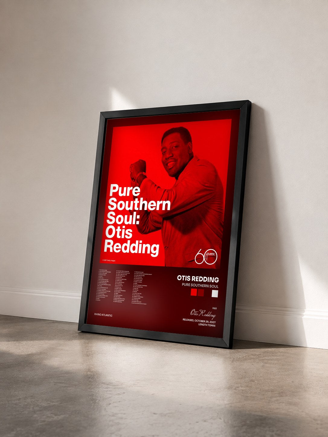 #noir Tableau de l'album Pure Southern Soul de Otis Redding vu de trois quarts, cadre noir