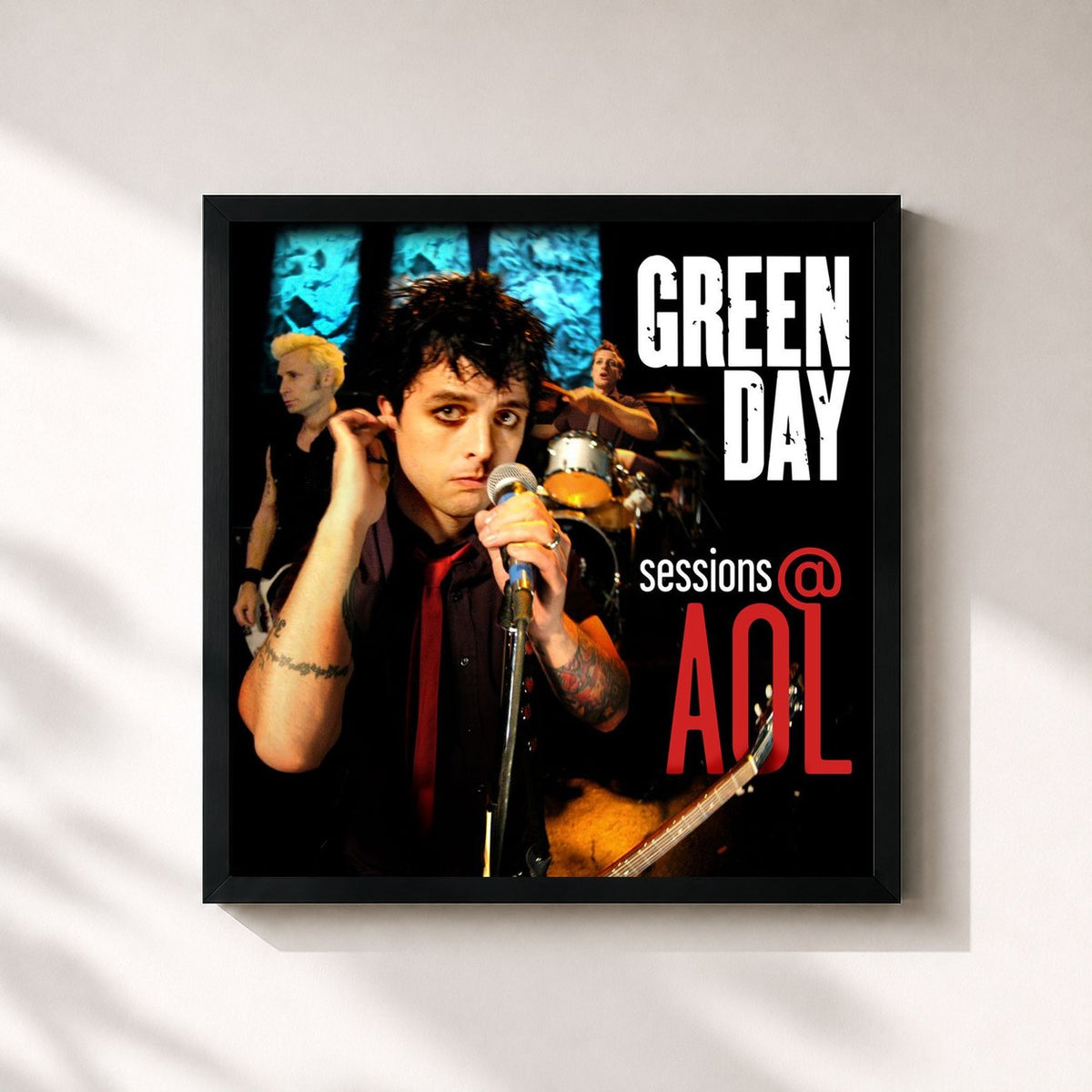 #noir Tableau carré de l'album Sessions@AOL de Green Day, cadre noir 32x32 cm