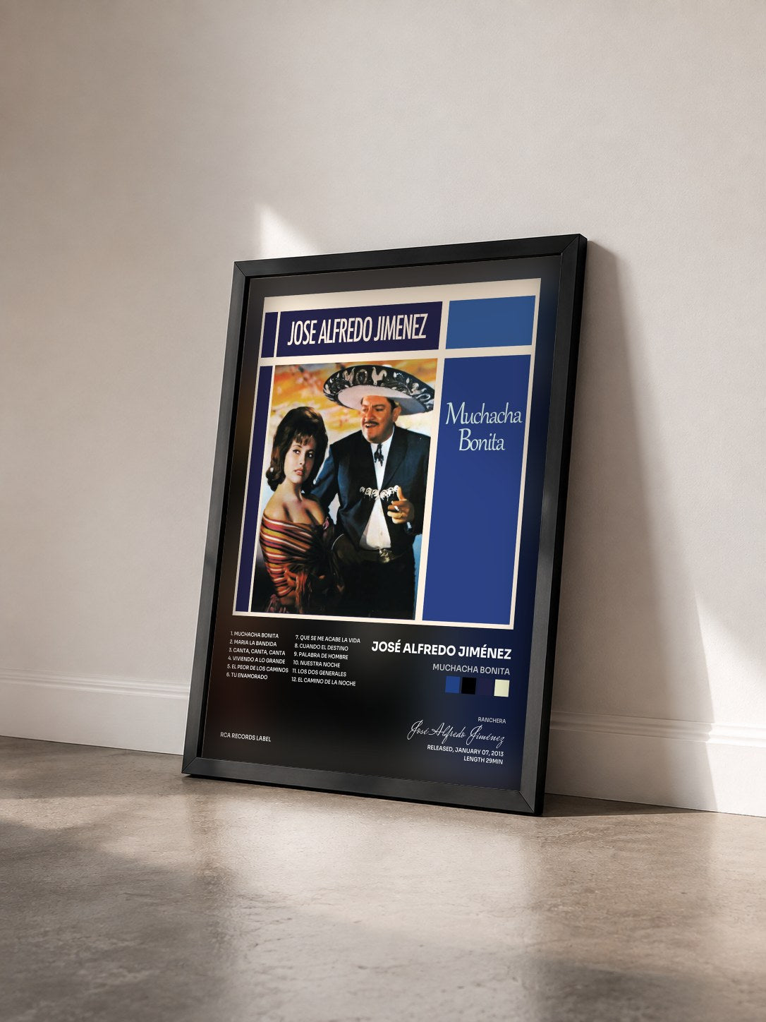 #noir Tableau de l'album Muchacha Bonita de José Alfredo Jiménez vu de trois quarts, cadre noir