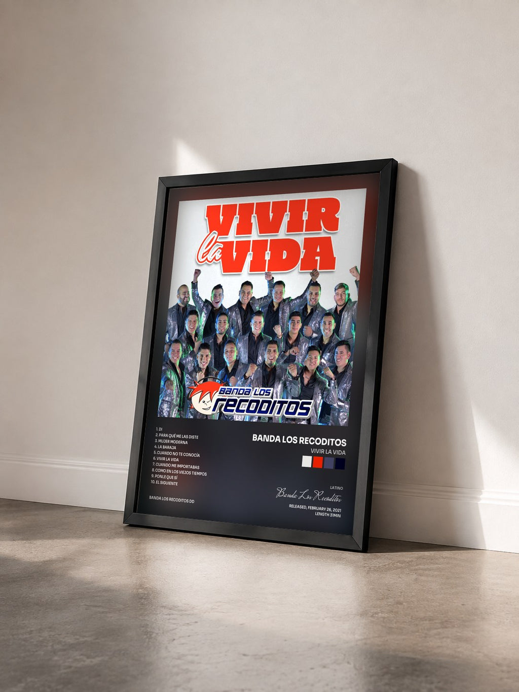 #noir Tableau de l'album Vivir La Vida de Banda Los Recoditos vu de trois quarts, cadre noir