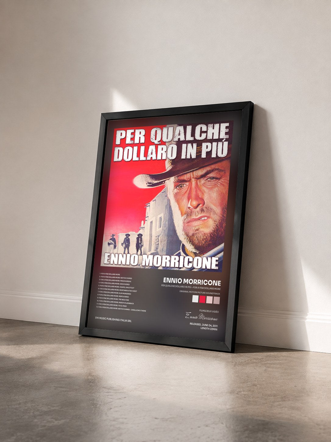 #noir Tableau de l'album Per Qualche Dollaro in Più - For a Few Dollars More (Original Motion Picture Soundtrack) de Ennio Morricone vu de trois quarts, cadre noir