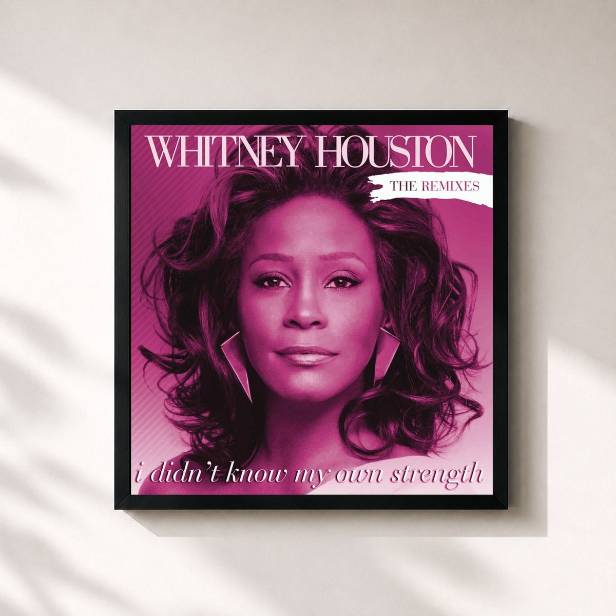 #noir Tableau carré de l'album I Didn't Know My Own Strength Remixes de Whitney Houston, cadre noir 32x32 cm