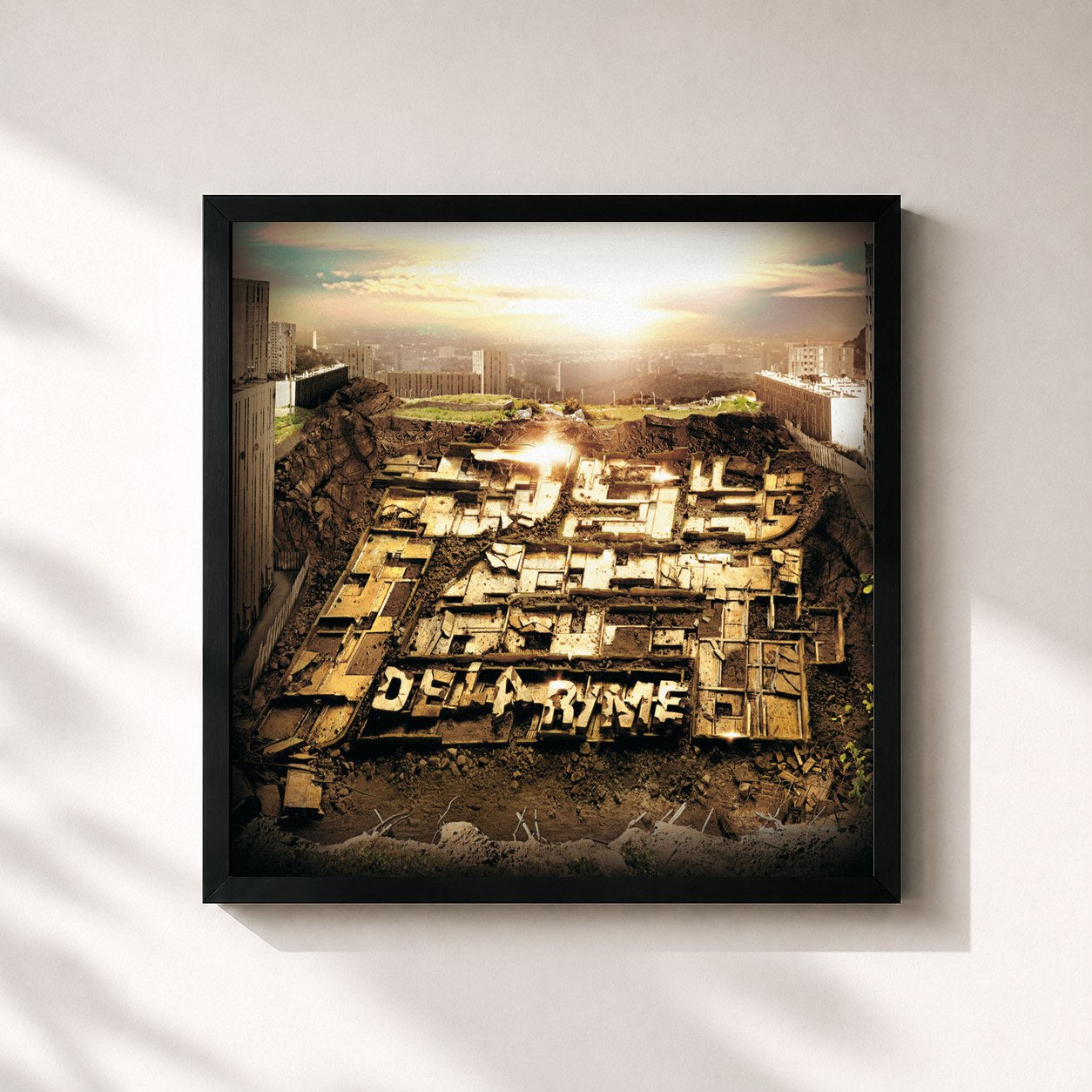 #noir Tableau carré de l'album Les Cités D'Or de Psy 4 De La Rime, cadre noir 32x32 cm