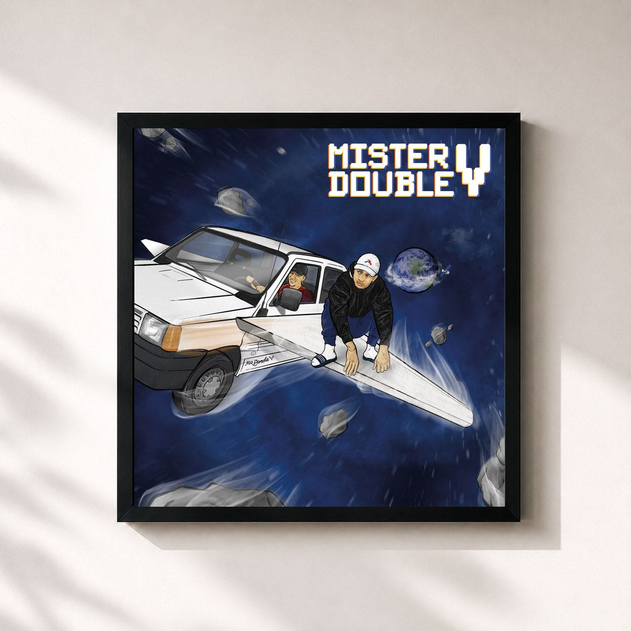 #noir Double V di Mister V in stampa quadrata incorniciata, cornice nera 32x32 cm
