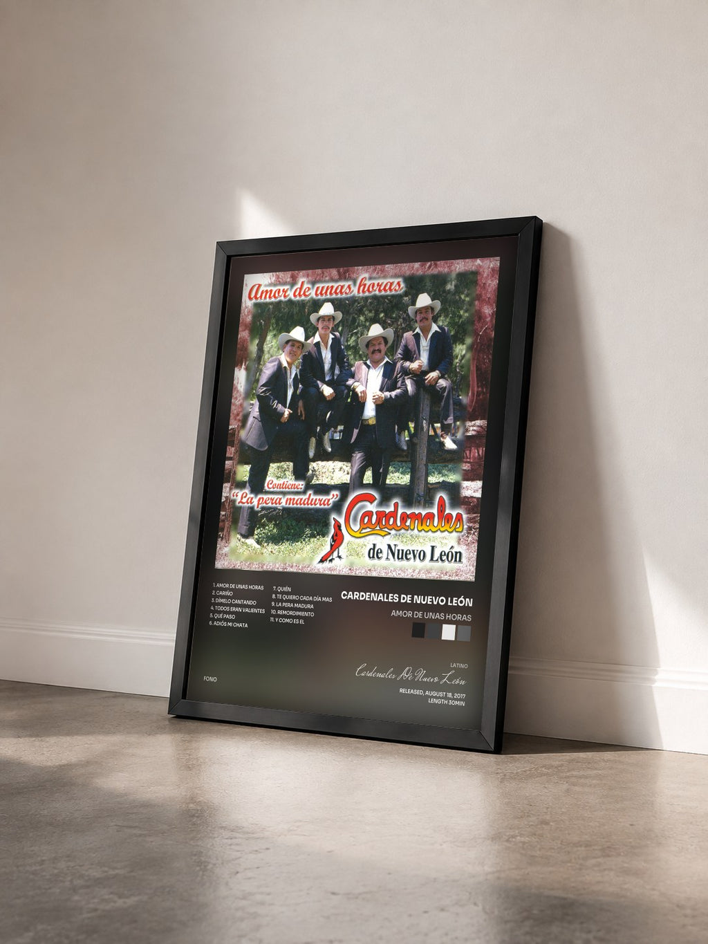#noir Tableau de l'album Amor De Unas Horas de Cardenales De Nuevo León vu de trois quarts, cadre noir