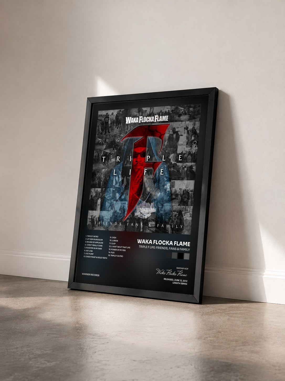 #noir Tableau de l'album Triple F Life: Friends, Fans & Family de Waka Flocka Flame vu de trois quarts, cadre noir