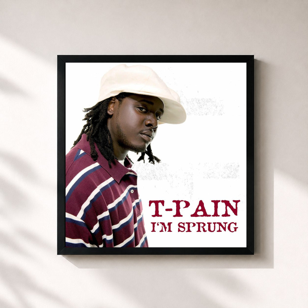 #noir Tableau carré de l'album I'm Sprung de T-Pain, cadre noir 32x32 cm