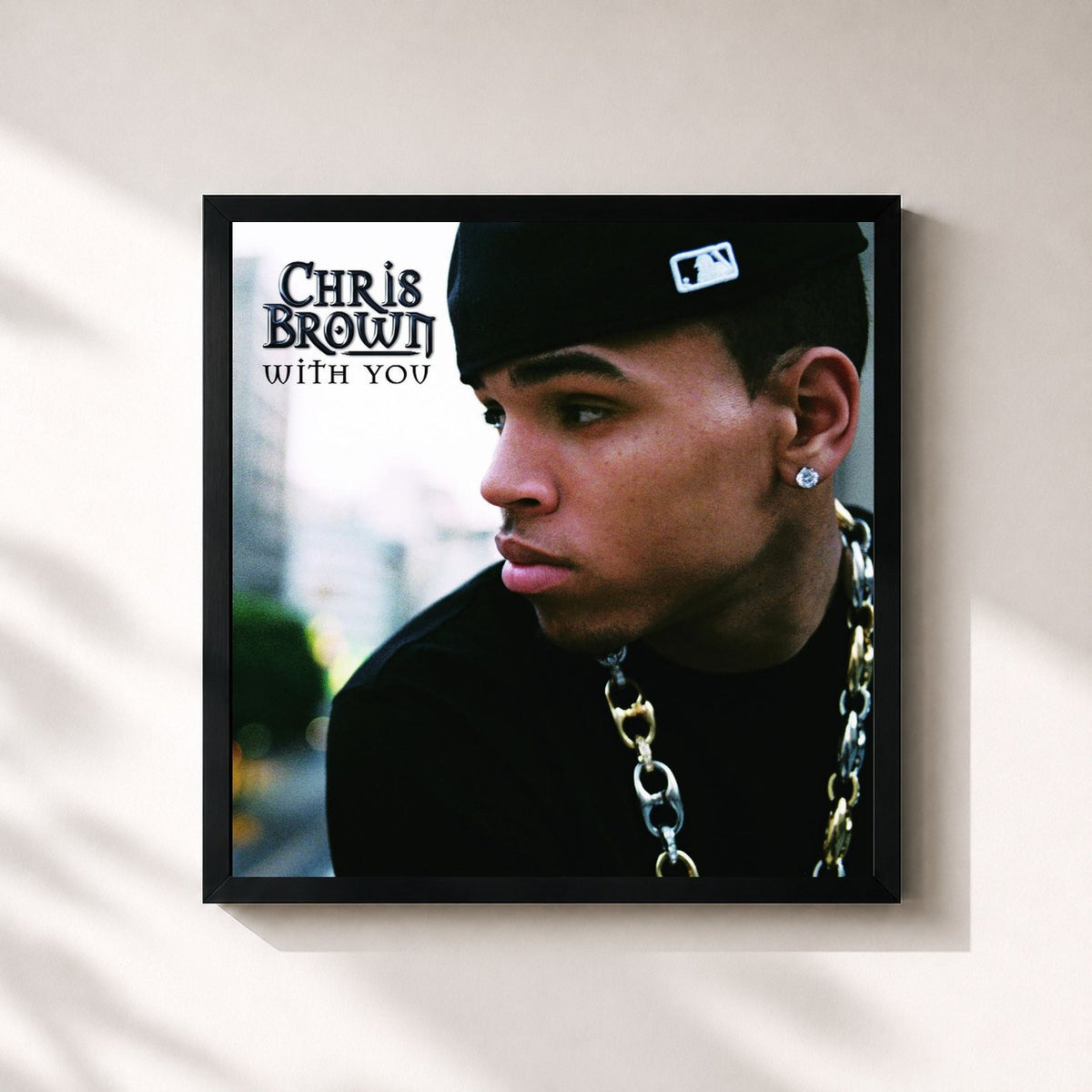 #noir Tableau carré de l'album With You de Chris Brown, cadre noir 32x32 cm