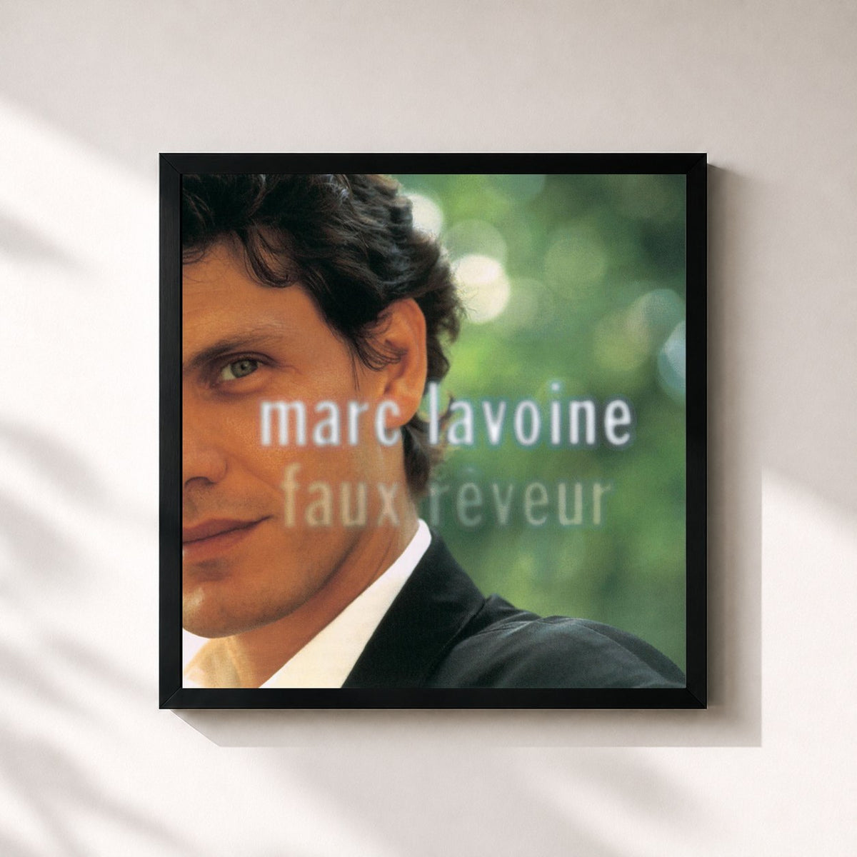 #noir Tableau carré de l'album Faux rêveur de Marc Lavoine, cadre noir 32x32 cm