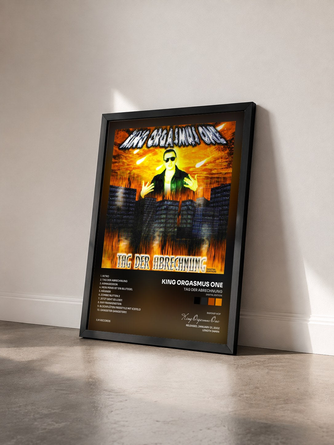 #noir Tableau de l'album Tag der Abrechnung (Digital Edition) de King Orgasmus One vu de trois quarts, cadre noir