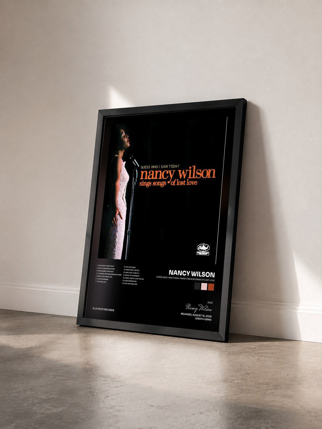 #noir Tableau de l'album Guess Who I Saw Today: Nancy Wilson Sings Of Lost Love de Nancy Wilson vu de trois quarts, cadre noir