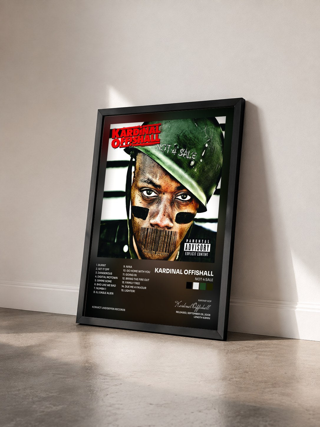 #noir Tableau de l'album Not 4 Sale de Kardinal Offishall vu de trois quarts, cadre noir