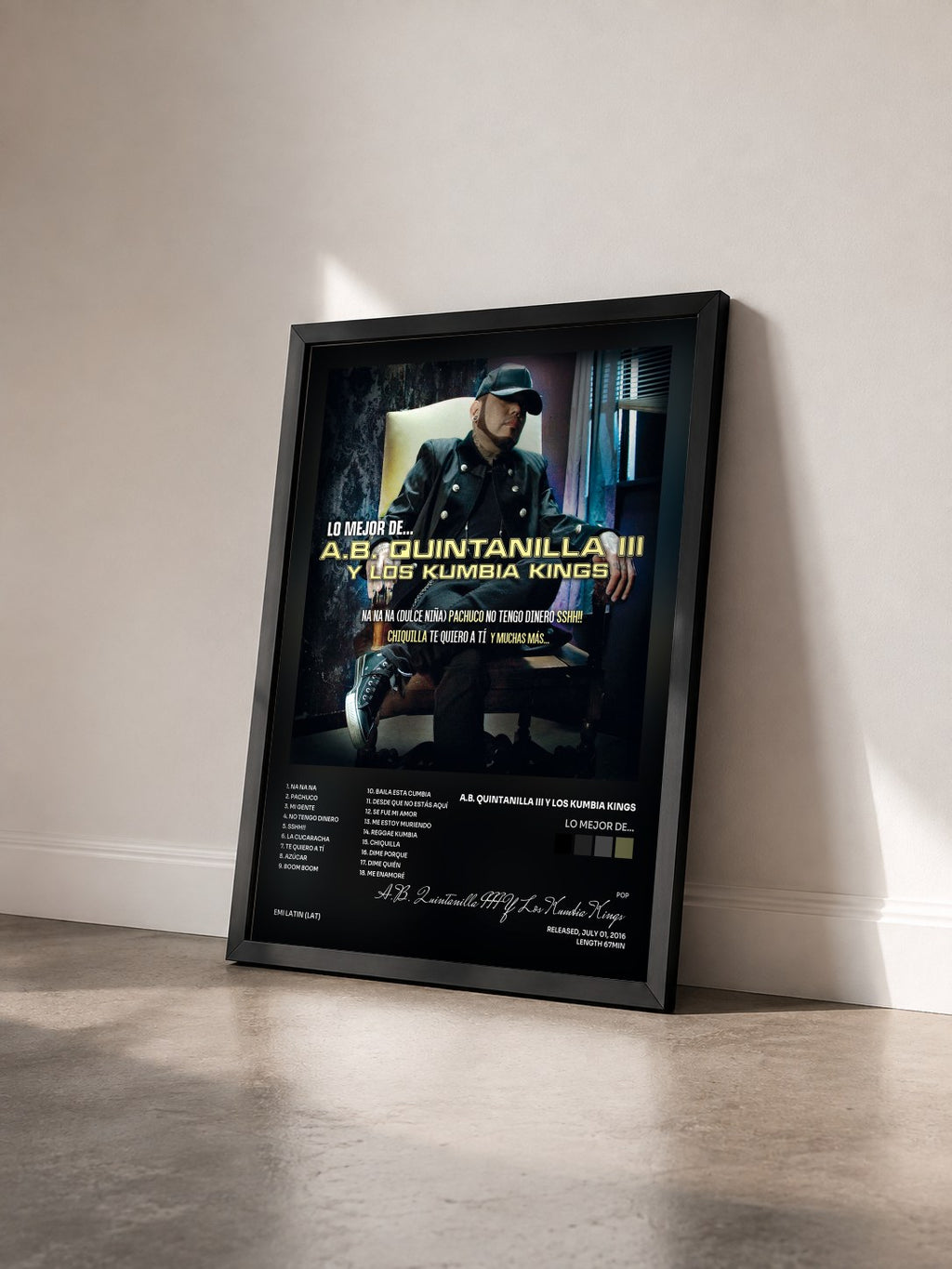 #noir Tableau de l'album Lo Mejor De... de A.B. Quintanilla III Y Los Kumbia Kings vu de trois quarts, cadre noir