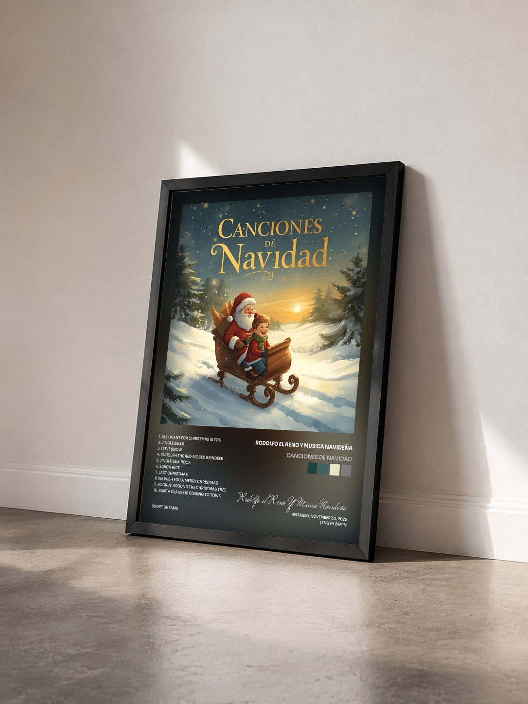 #noir Tableau de l'album Canciones De Navidad de Rodolfo el Reno Y Musica Navideña vu de trois quarts, cadre noir
