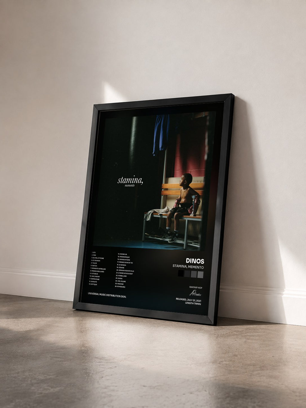 #noir Tableau de l'album Stamina, Memento de Dinos vu de trois quarts, cadre noir