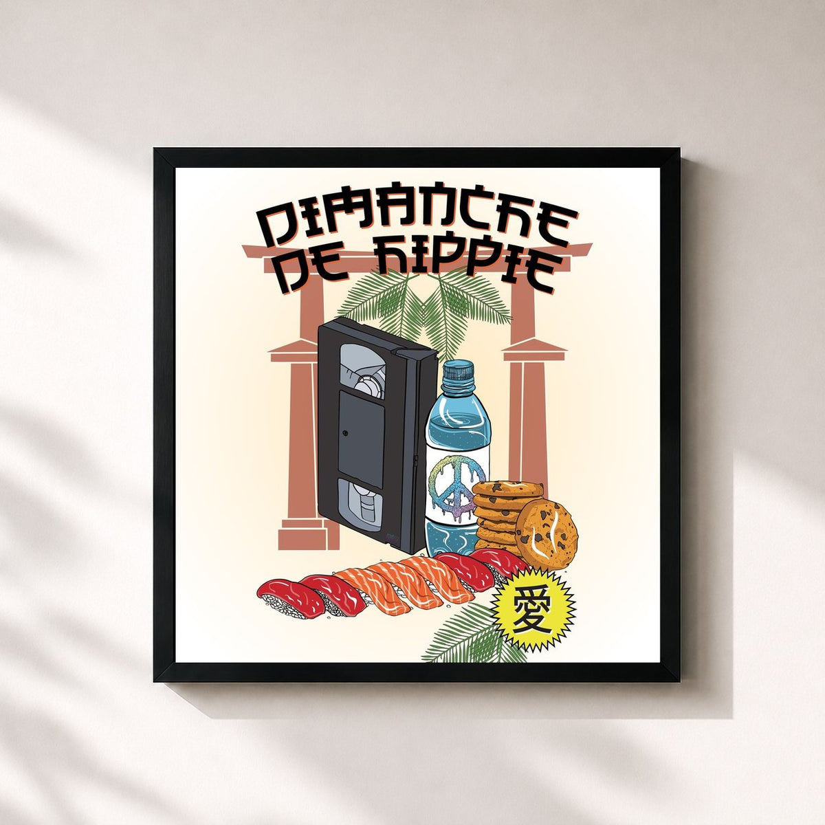 #noir Dimanche De Hippie de KIK en lámina cuadrada enmarcada, marco negro de 32x32 cm