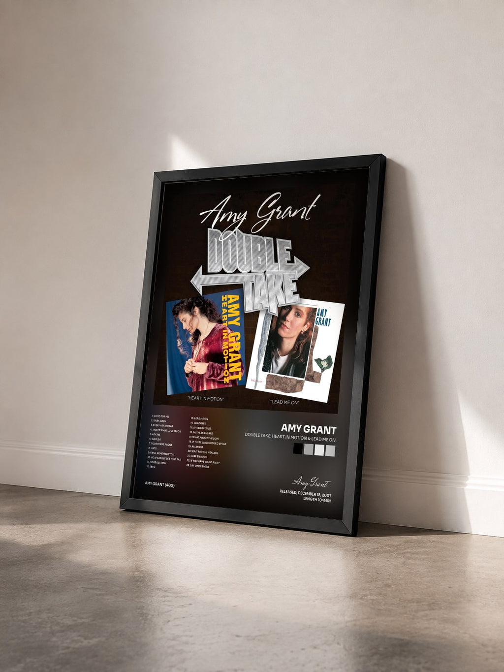 #noir Tableau de l'album Double Take: Heart In Motion & Lead Me On de Amy Grant vu de trois quarts, cadre noir
