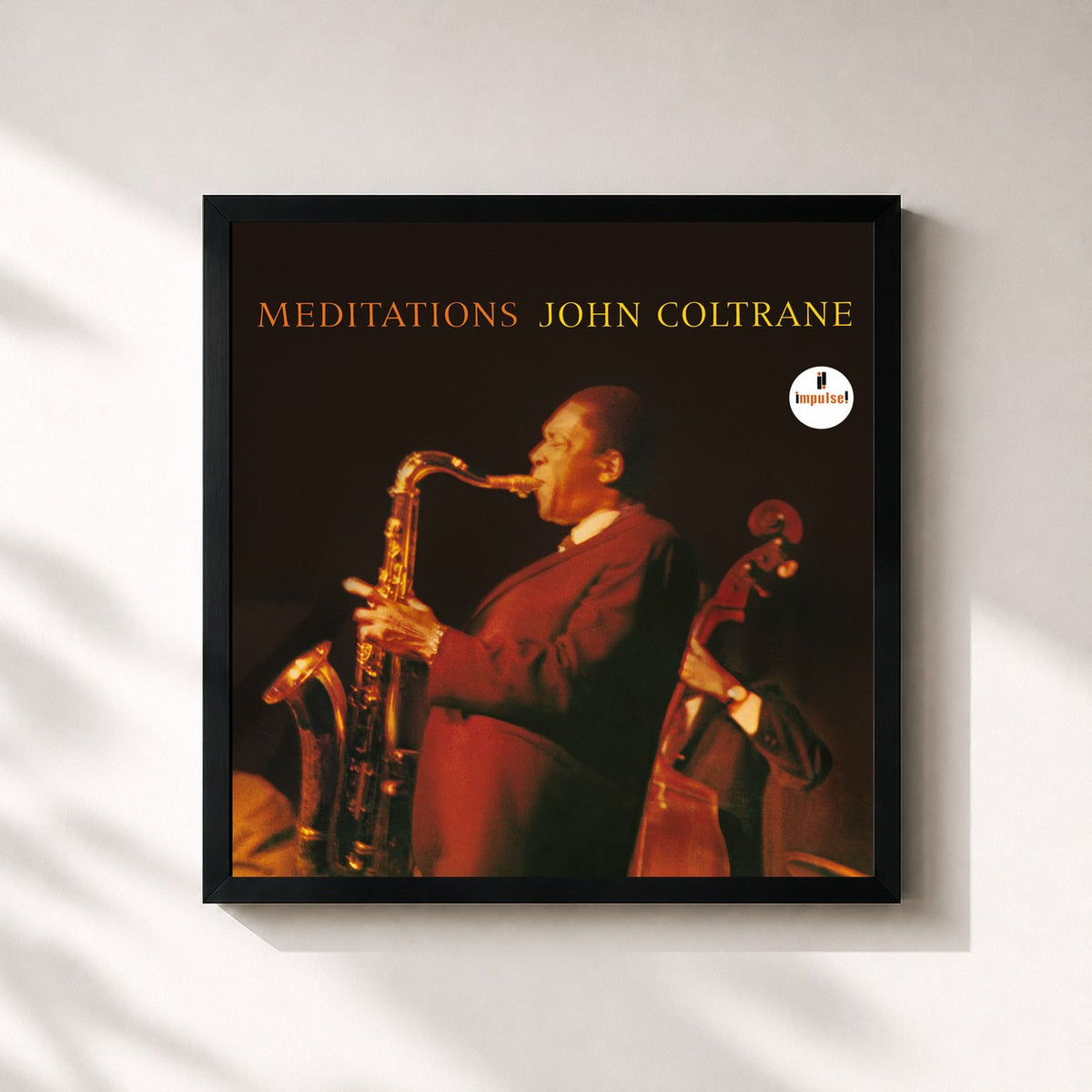 #noir Tableau carré de l'album Meditations de John Coltrane, cadre noir 32x32 cm