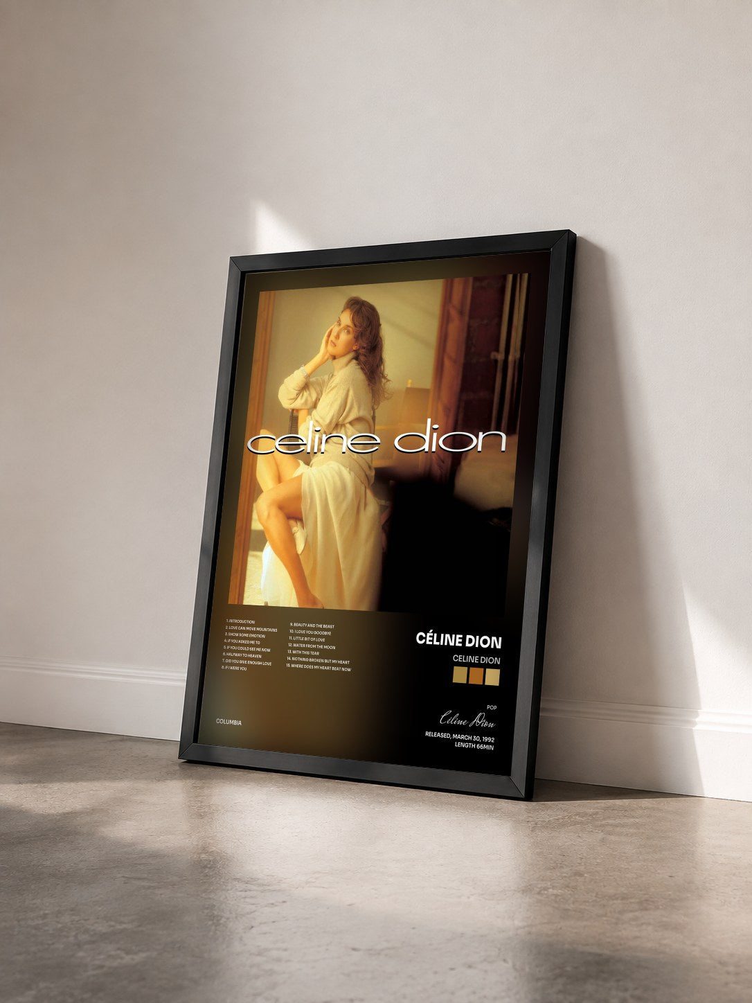 #noir Tableau de l'album Celine Dion de Céline Dion vu de trois quarts, cadre noir