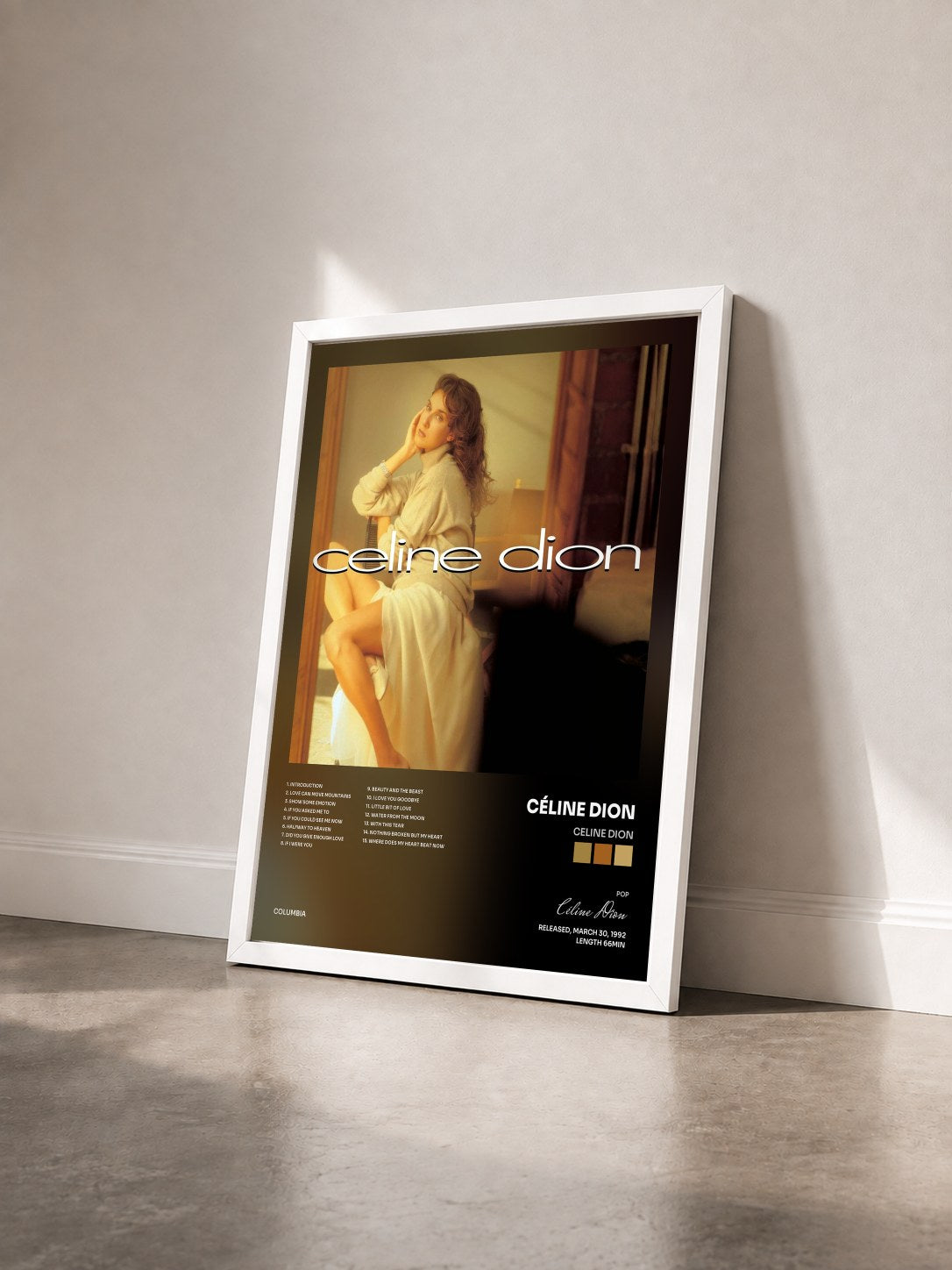 #blanc Tableau de l'album Celine Dion de Céline Dion vu de trois quarts, cadre blanc