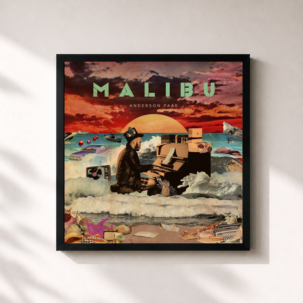 #noir Tableau carré de l'album Malibu de Anderson .Paak, cadre noir 32x32 cm
