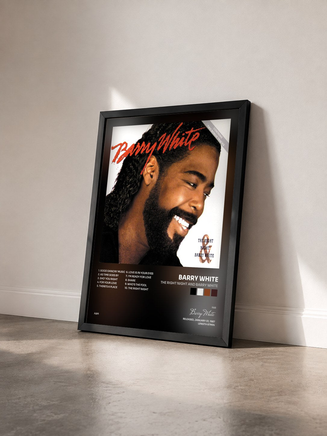 #noir The Right Night And Barry White de Barry White en lámina enmarcada vista de tres cuartos, marco negro