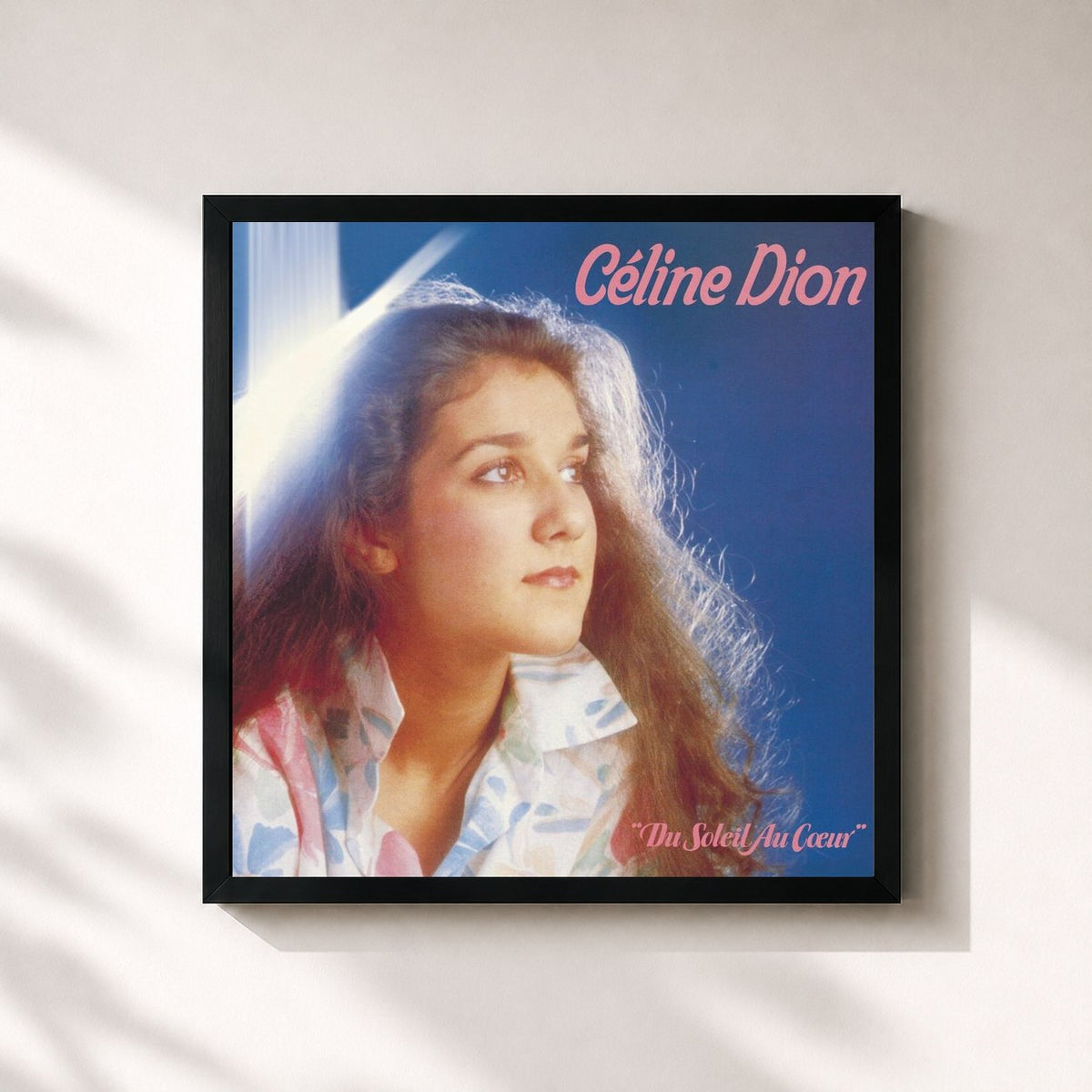 #noir Tableau carré de l'album Du soleil au coeur de Céline Dion, cadre noir 32x32 cm