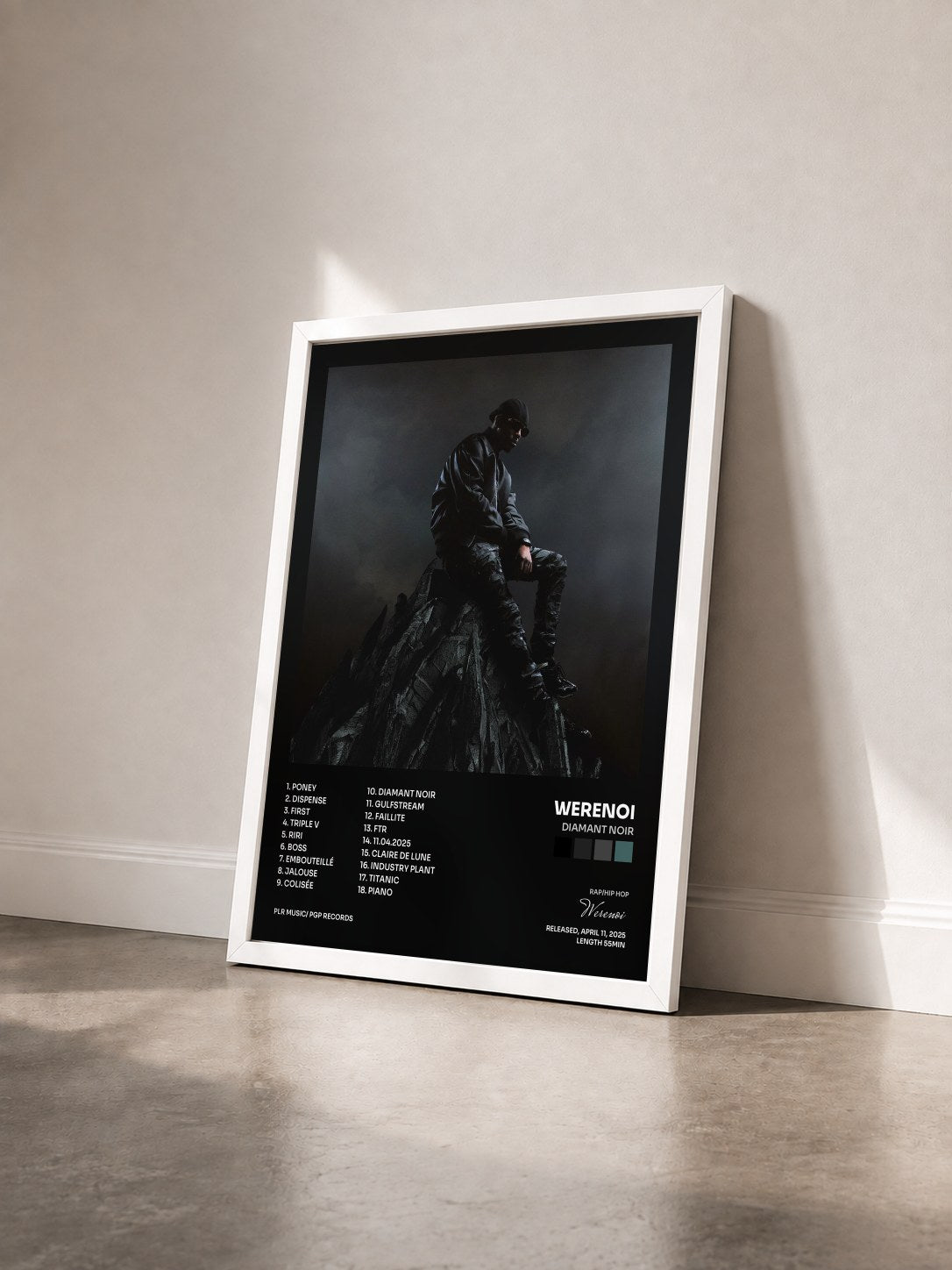 #blanc Tableau de l'album Diamant Noir de Werenoi vu de trois quarts, cadre blanc