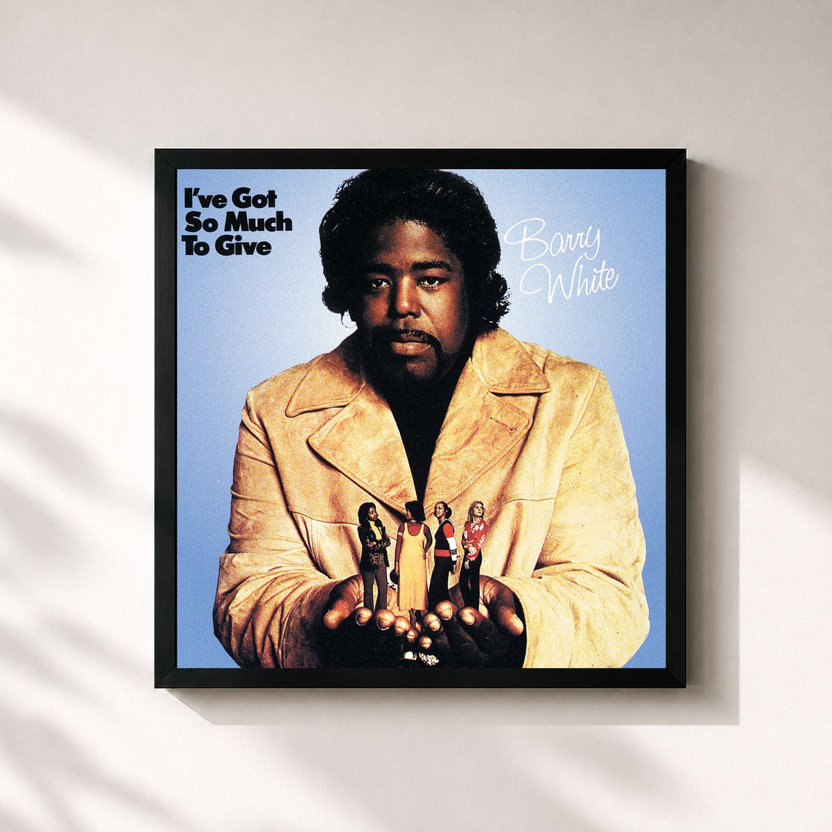 #noir I've Got So Much To Give de Barry White en lámina cuadrada enmarcada, marco negro de 32x32 cm