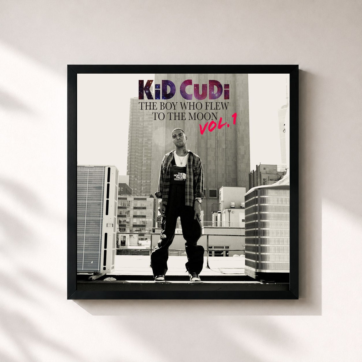 #noir Tableau carré de l'album The Boy Who Flew To The Moon (Vol. 1) de Kid Cudi, cadre noir 32x32 cm