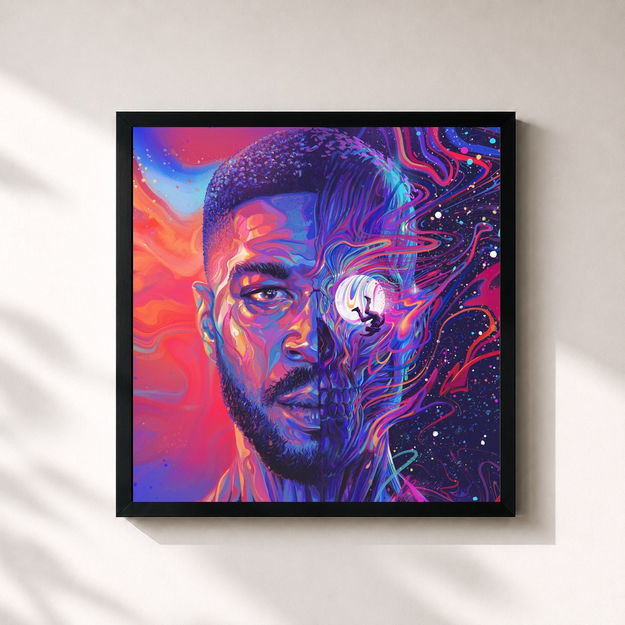 #noir Man On The Moon III: The Chosen by Kid Cudi as a square framed art print, black 32x32 cm frame