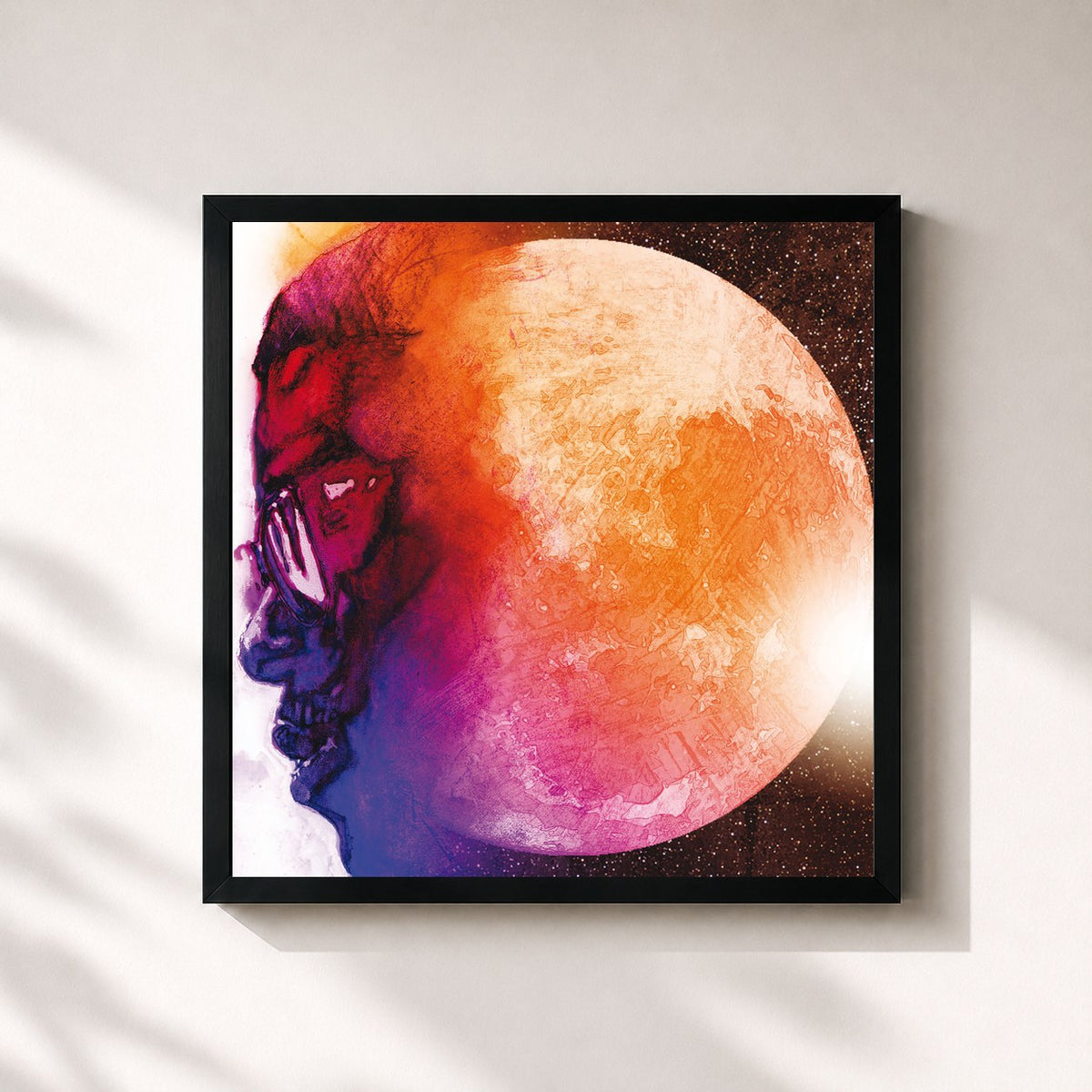 #noir Tableau carré de l'album Man On The Moon: The End Of Day (Deluxe) de Kid Cudi, cadre noir 32x32 cm