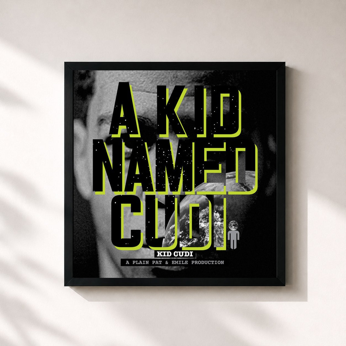 #noir Tableau carré de l'album A Kid Named Cudi de Kid Cudi, cadre noir 32x32 cm