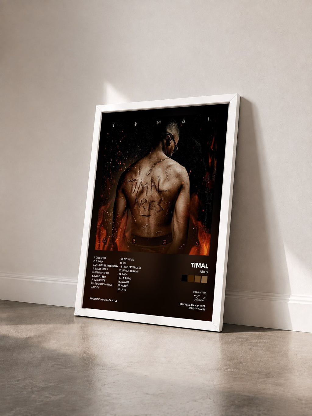 #blanc Arès by Timal as a framed art print seen at an angle, white frame