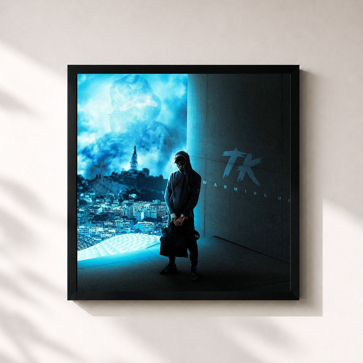 #noir Tableau carré de l'album Warming Up de TK, cadre noir 32x32 cm