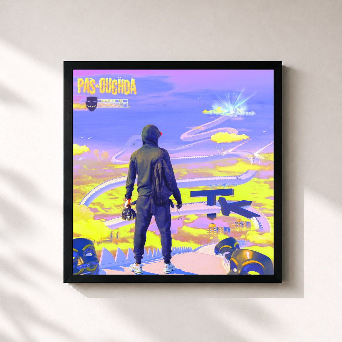 #noir Tableau carré de l'album Pas ouehda de TK, cadre noir 32x32 cm