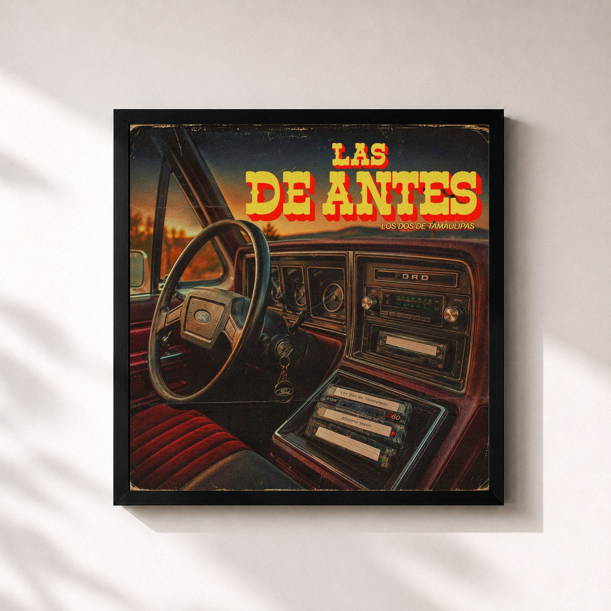 #noir Tableau carré de l'album Las De Antes de LOS DOS DE TAMAULIPAS, cadre noir 32x32 cm