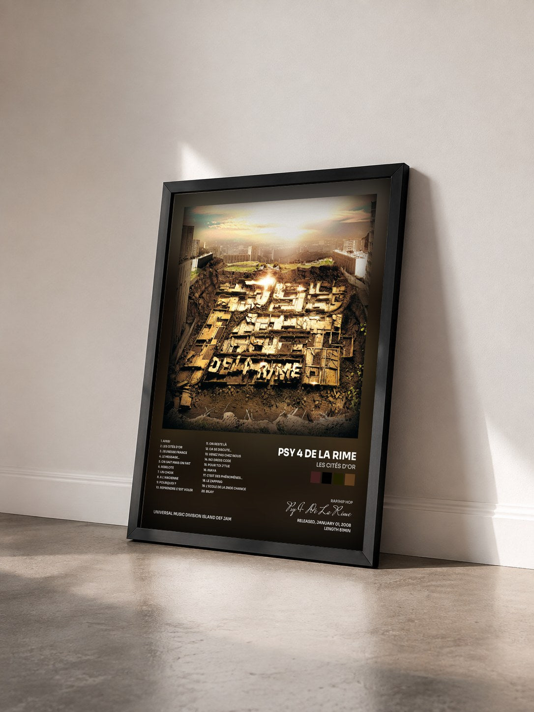 #noir Tableau de l'album Les Cités D'Or de Psy 4 De La Rime vu de trois quarts, cadre noir