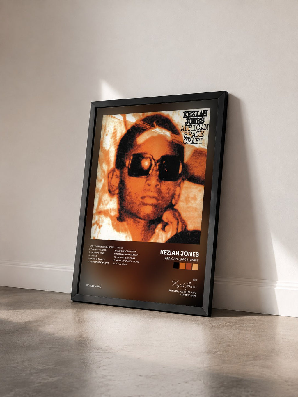 #noir African Space Craft by Keziah Jones as a framed art print seen at an angle, black frame