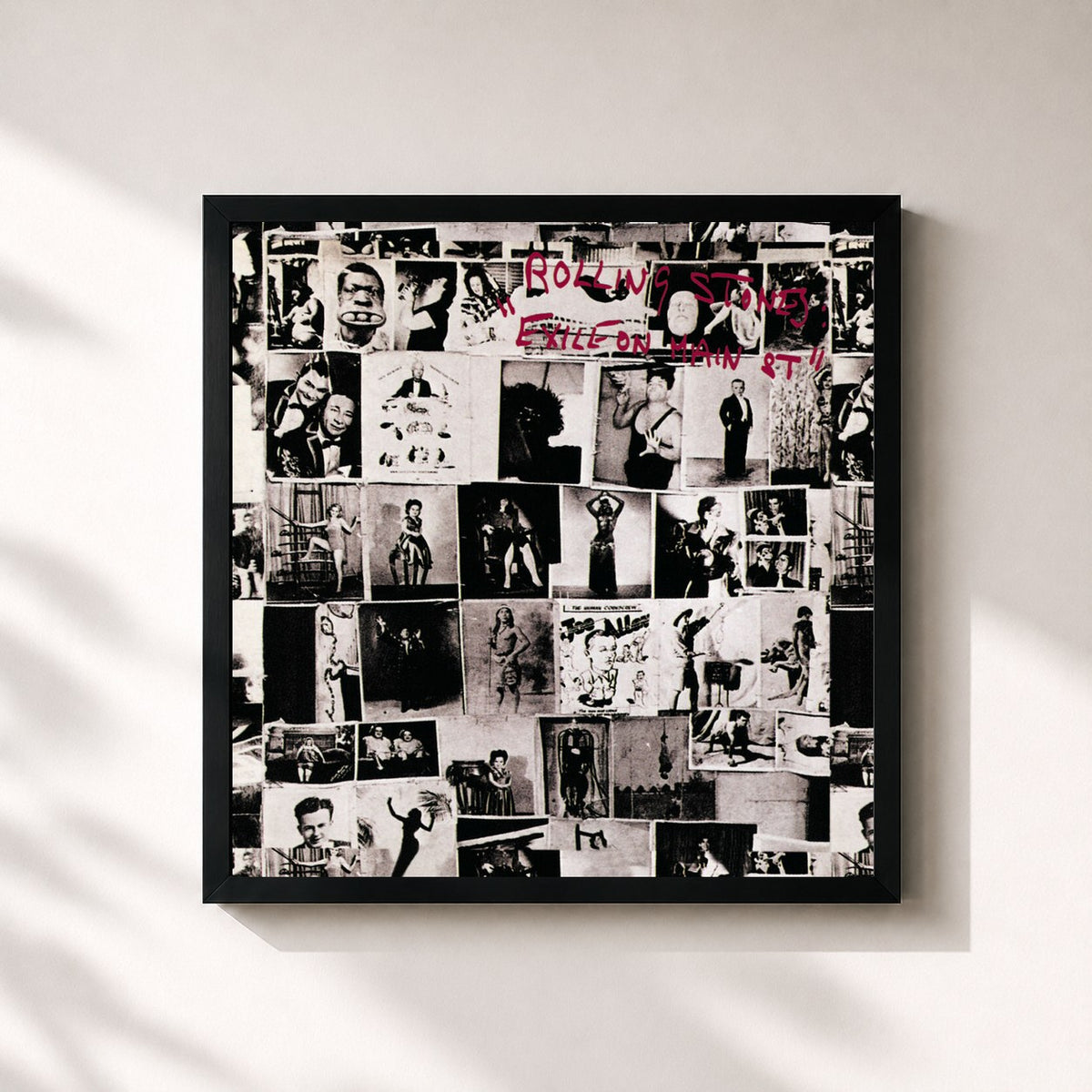 #noir Tableau carré de l'album Exile On Main Street (Deluxe Version) de The Rolling Stones, cadre noir 32x32 cm