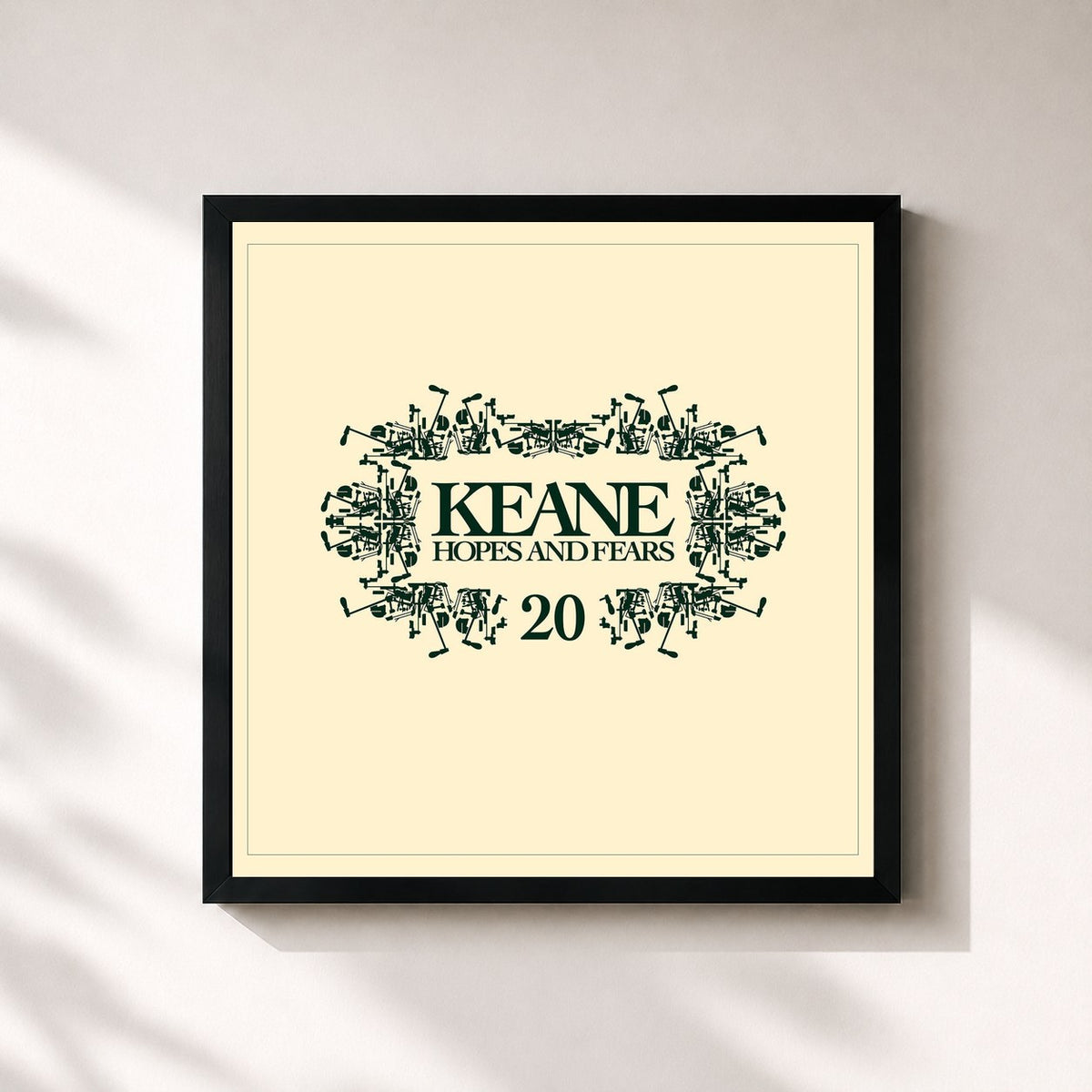 #noir Tableau carré de l'album Hopes And Fears 20 de Keane, cadre noir 32x32 cm