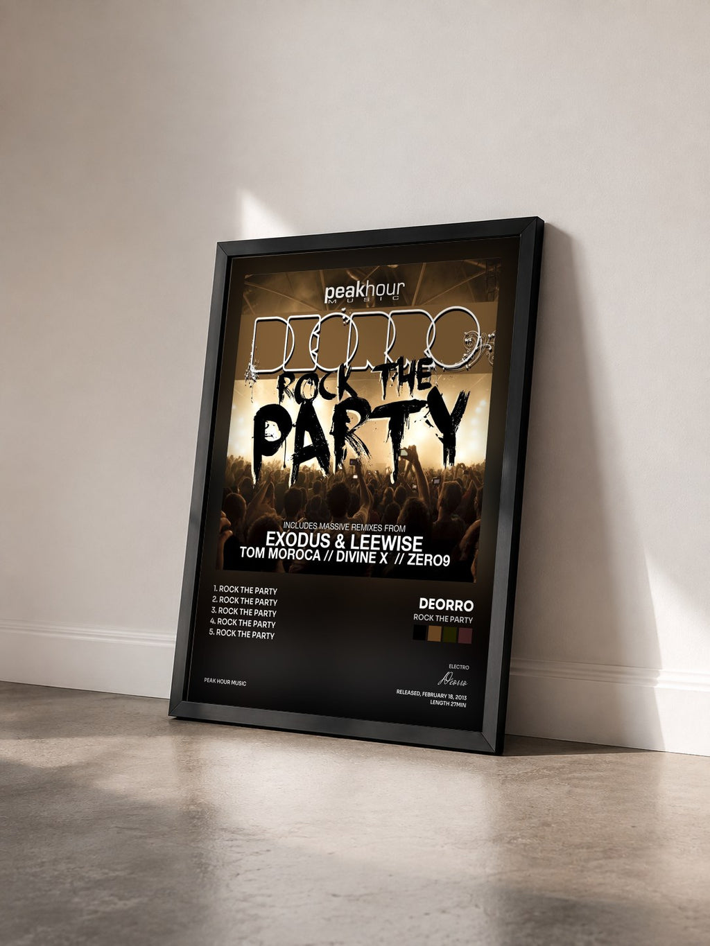 #noir Tableau de l'album Rock The Party de Deorro vu de trois quarts, cadre noir
