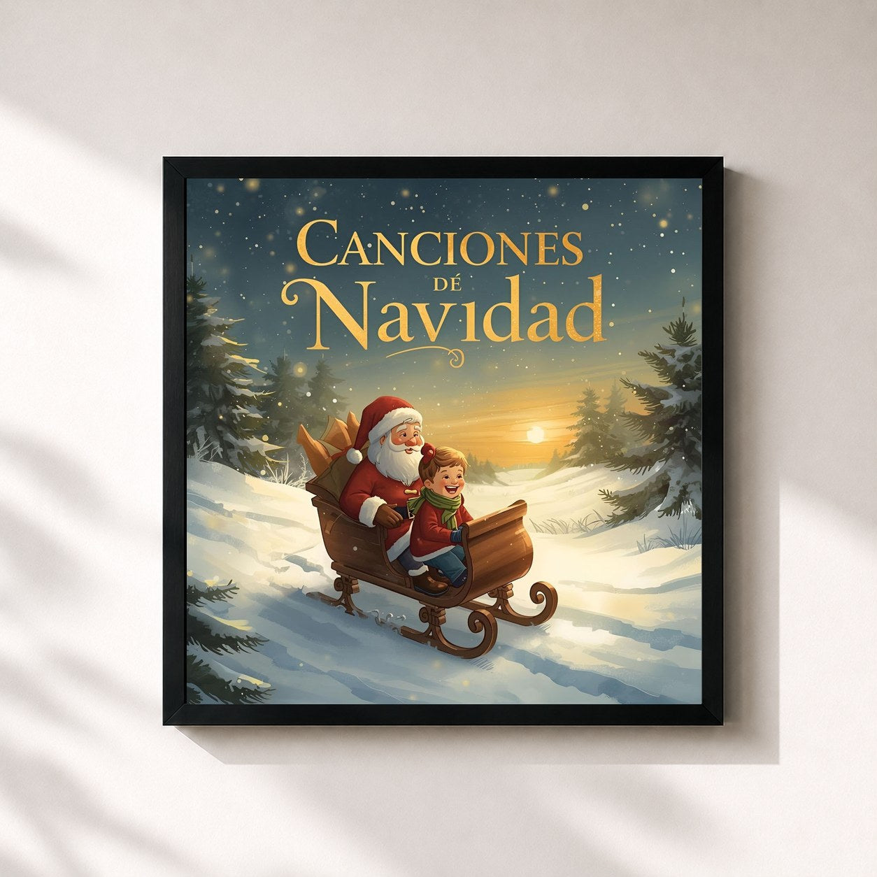 #noir Tableau carré de l'album Canciones De Navidad de Rodolfo el Reno Y Musica Navideña, cadre noir 32x32 cm