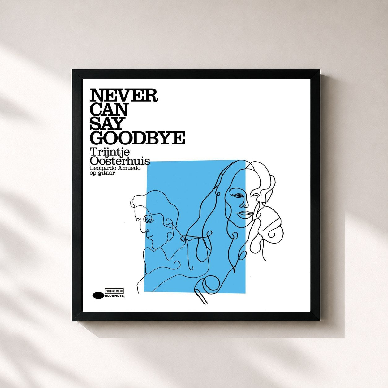 #noir Tableau carré de l'album Never Can Say Goodbye de Trijntje Oosterhuis, cadre noir 32x32 cm