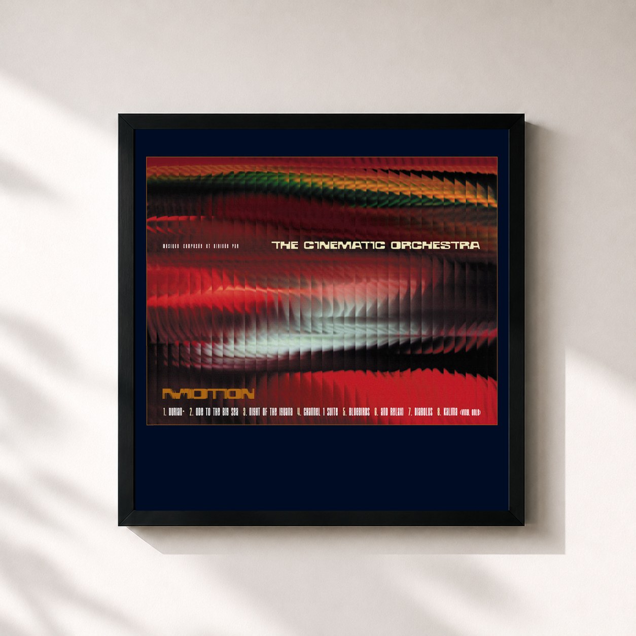 #noir Tableau carré de l'album Motion de The Cinematic Orchestra, cadre noir 32x32 cm