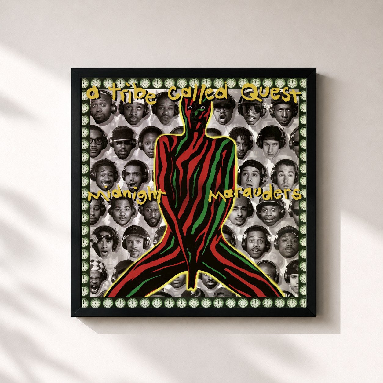 #noir Tableau carré de l'album Midnight Marauders de A Tribe Called Quest, cadre noir 32x32 cm