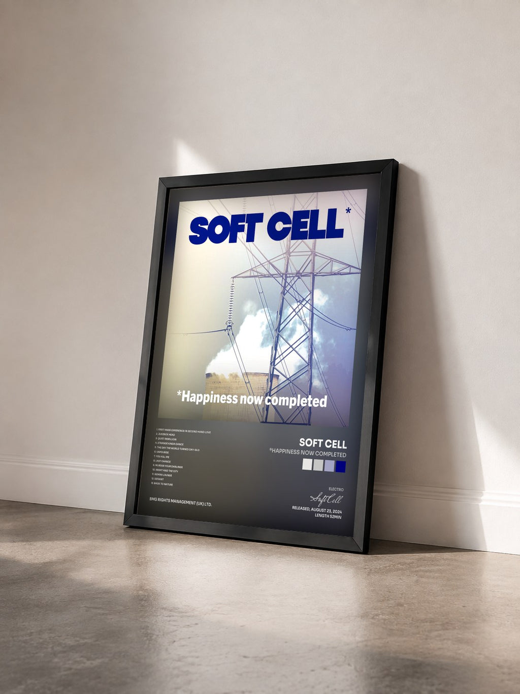 #noir *Happiness Now Completed von Soft Cell als gerahmter Kunstdruck von schräg gesehen, schwarzer Rahmen