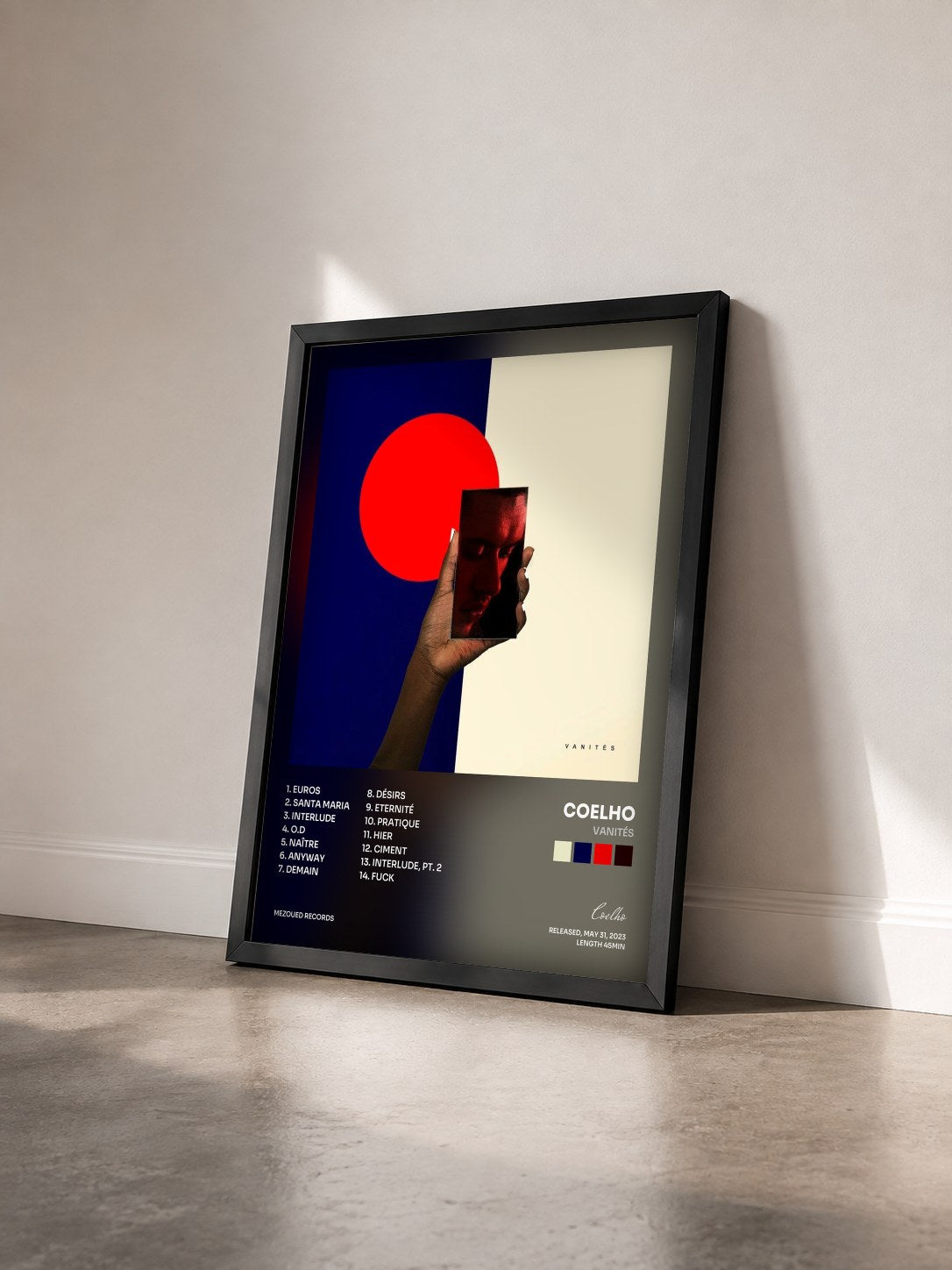 #noir Tableau de l'album Vanités de Coelho vu de trois quarts, cadre noir