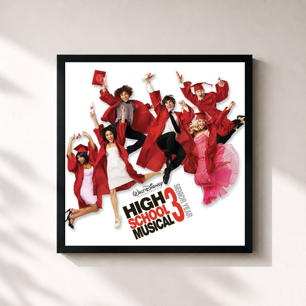 #noir Tableau carré de l'album High School Musical 3: Senior Year de High School Musical Cast, cadre noir 32x32 cm