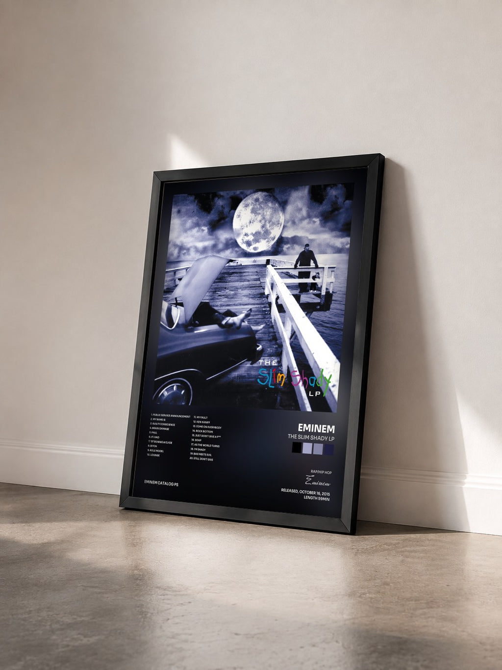 #noir Tableau de l'album The Slim Shady LP de Eminem vu de trois quarts, cadre noir